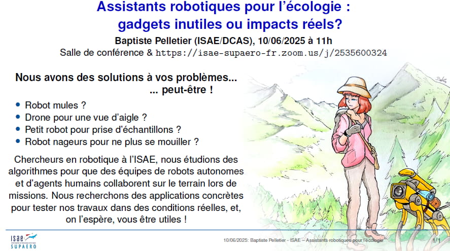 Poster séminaire Baptiste Pelletier, Assisants robotiques pour l'écologie : gadgets inutiles ou impacts réels ? © Baptiste Pelletier