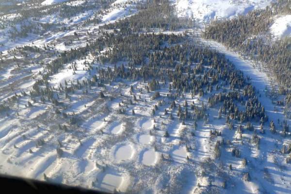 Mares de thermokarst résultant de la fonte du pergélisol